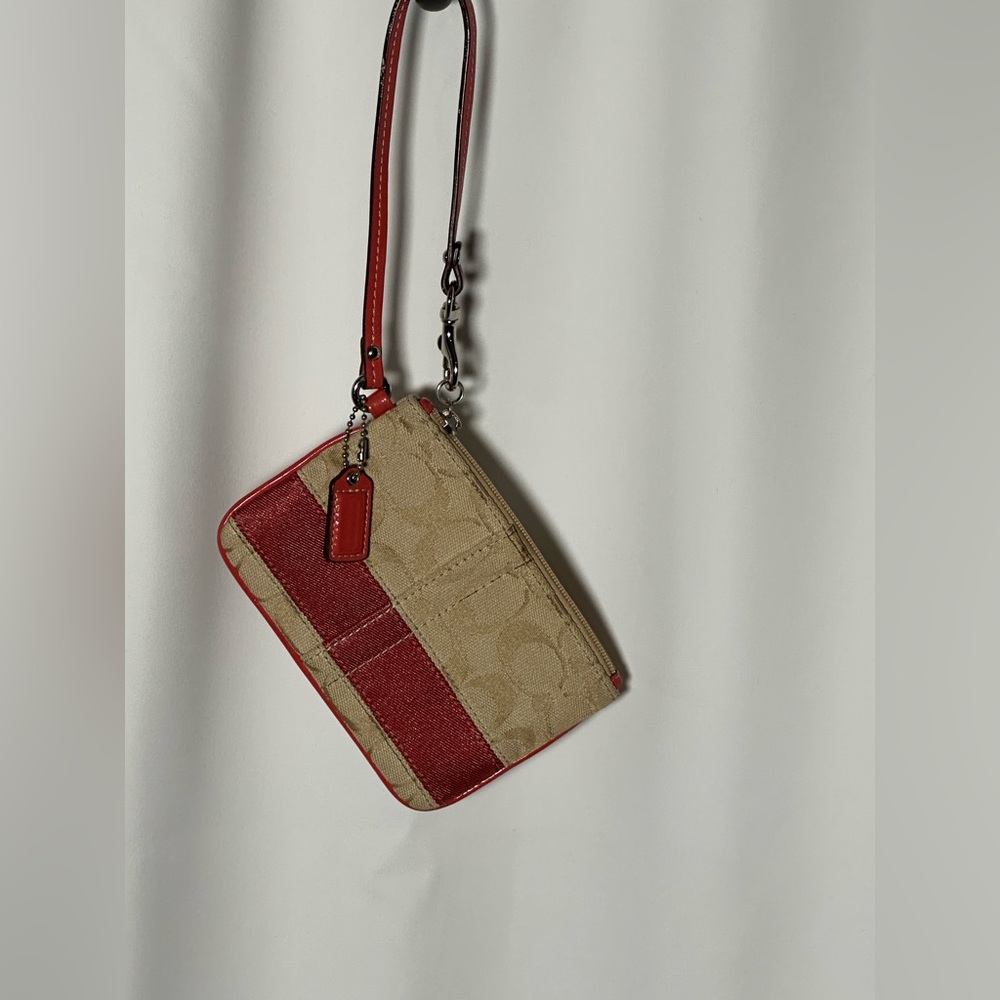 Coach Signature Red and Tan Wristlet
